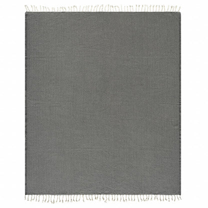 50" X 60" Blue and White Woven Cotton Geometric Throw Blanket with Fringe