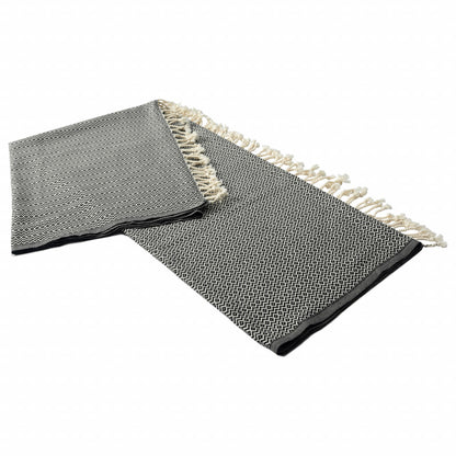 50" X 60" Black and White Woven Cotton Geometric Throw Blanket with Fringe