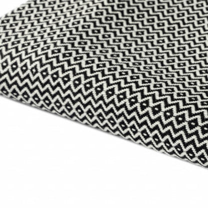 50" X 60" Black and White Woven Cotton Geometric Throw Blanket with Fringe