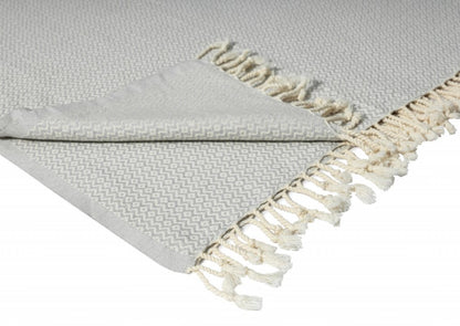 50" X 60" Black and White Woven Cotton Geometric Throw Blanket with Fringe