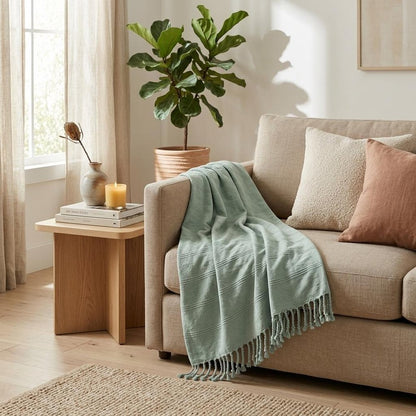 Gray Woven Cotton Striped Throw Blanket