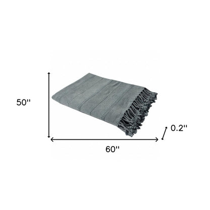 Gray Woven Cotton Striped Throw Blanket