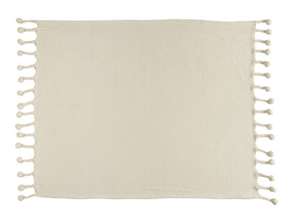 60" X 50" Cream Woven Cotton Chevron Throw Blanket with Tassels