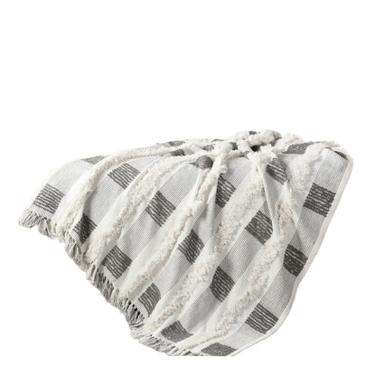 60" X 50" Gray and White Woven Cotton Checkered Throw Blanket with Fringe