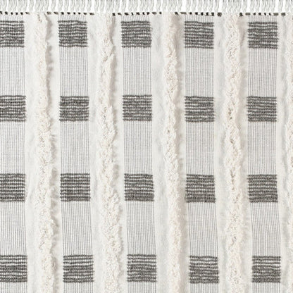 60" X 50" Gray and White Woven Cotton Checkered Throw Blanket with Fringe