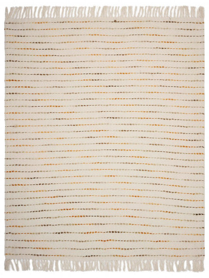 50" X 60" Cream Kantha Cotton Striped Throw Blanket with Embroidery