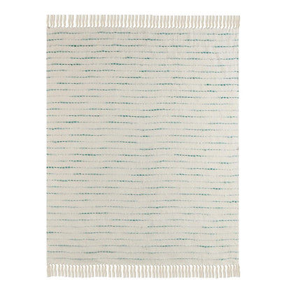 50" X 60" Cream Kantha Cotton Striped Throw Blanket with Embroidery