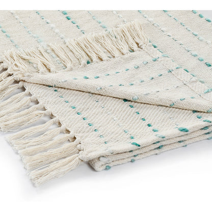 50" X 60" Cream Kantha Cotton Striped Throw Blanket with Embroidery