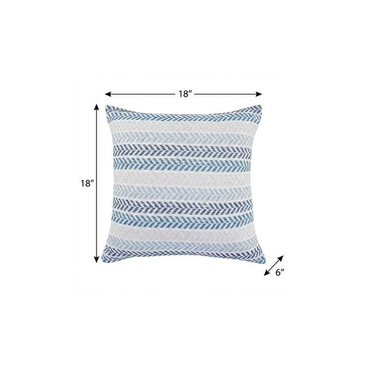 18" Light Blue And White Chevron Cotton Throw Pillow