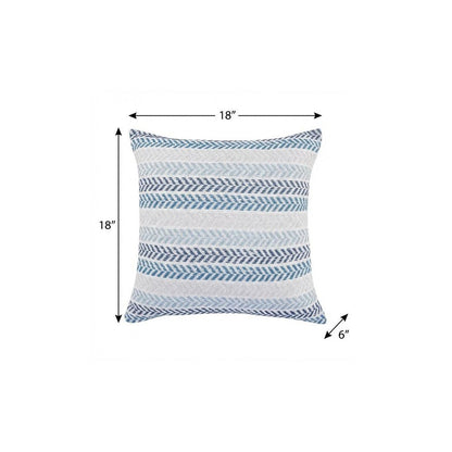 18" Green And White Chevron Cotton Throw Pillow