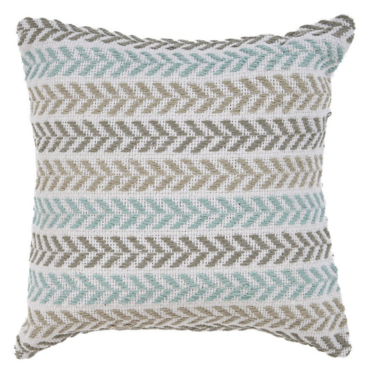 18" Light Gray Light Green And Pale Aqua Cotton Chevron Throw Pillow