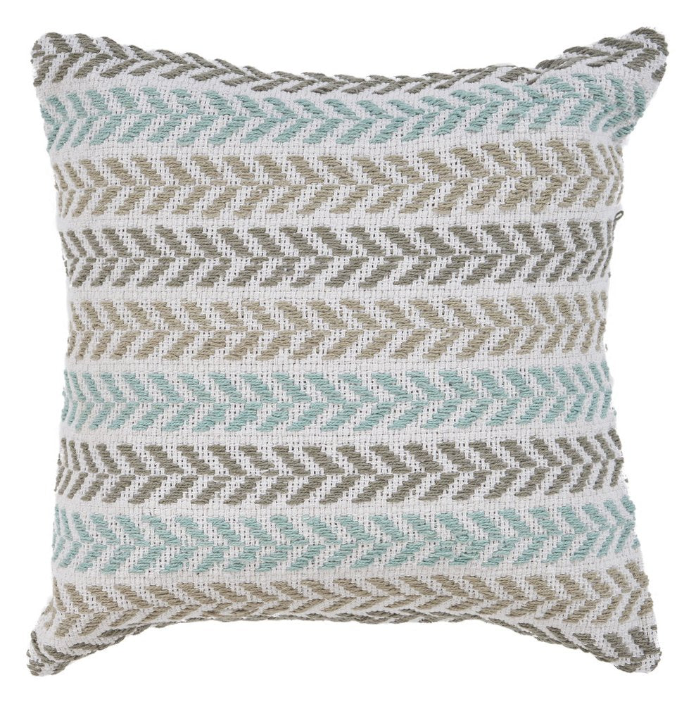 18" X 18" Green and White Chevron Cotton Zippered Pillow