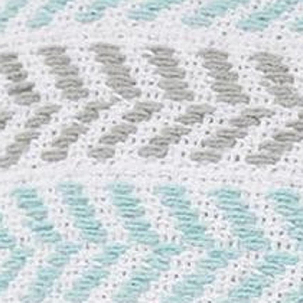 18" Green And White Chevron Cotton Throw Pillow