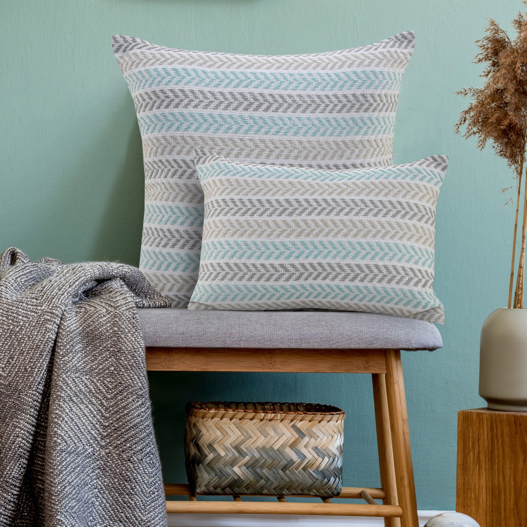 18" X 18" Blue White And Gray 100% Cotton Chevron Zippered Pillow