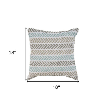 18" X 18" Blue White And Gray 100% Cotton Chevron Zippered Pillow