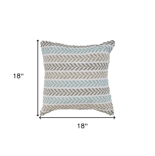 18" X 18" Blue White And Gray 100% Cotton Chevron Zippered Pillow