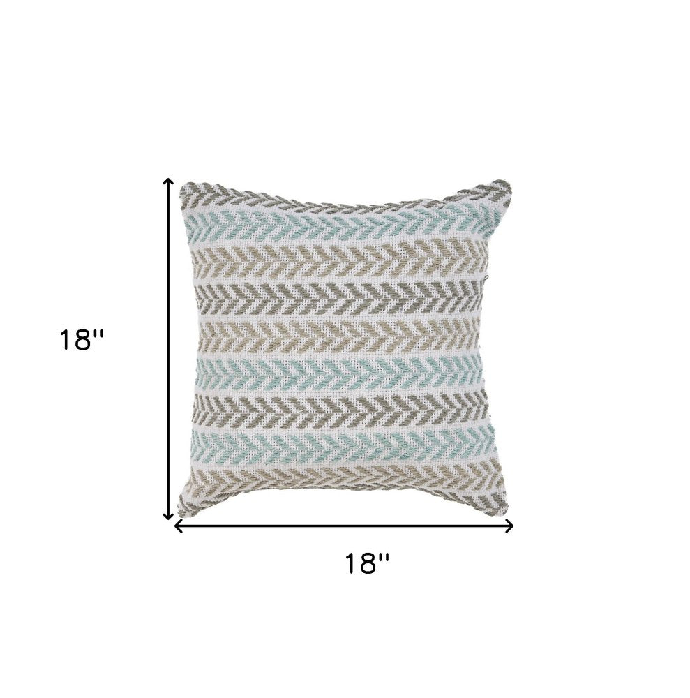 18" X 18" Blue White And Gray 100% Cotton Chevron Zippered Pillow