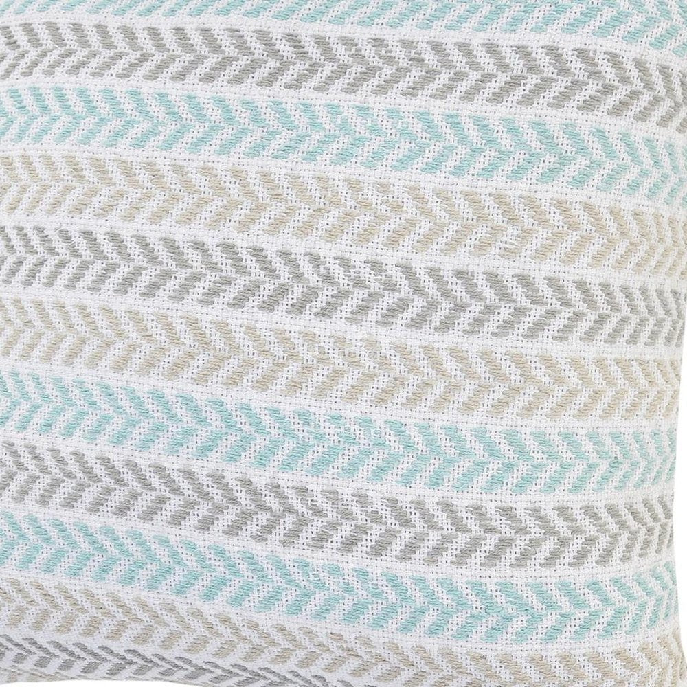 18" Green And White Chevron Cotton Throw Pillow