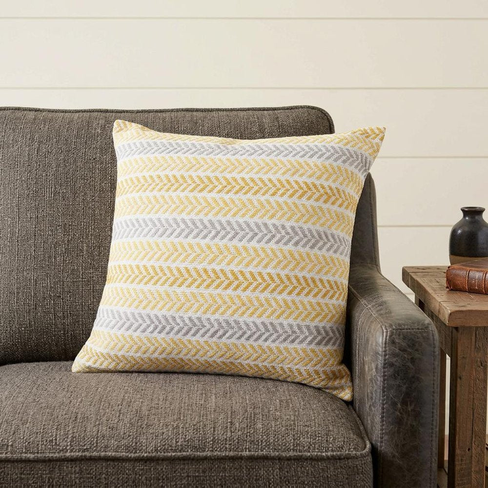 18" X 18" Blue White And Gray 100% Cotton Chevron Zippered Pillow