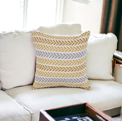 18" X 18" Blue White And Gray 100% Cotton Chevron Zippered Pillow