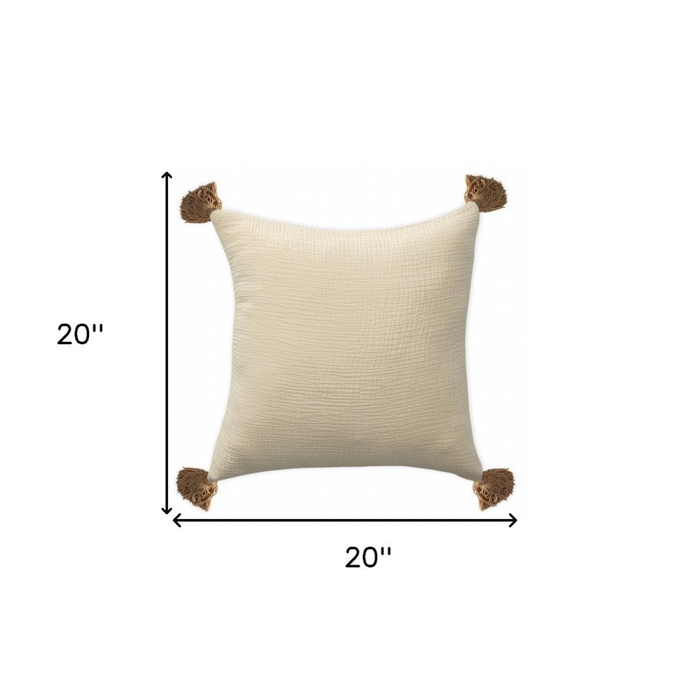 20" X 20" White And Blue 100% Cotton Zippered Pillow