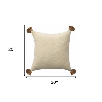 20" X 20" White And Blue 100% Cotton Zippered Pillow