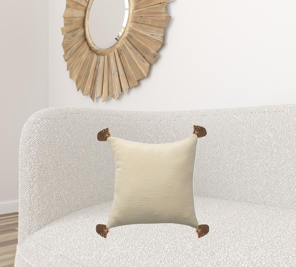 20" X 20" White And Blue 100% Cotton Zippered Pillow