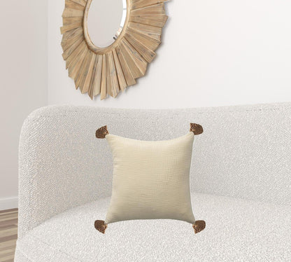 20" X 20" White And Blue 100% Cotton Zippered Pillow