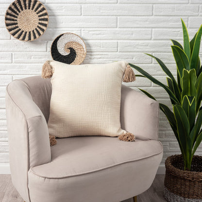 20" X 20" White And Blue 100% Cotton Zippered Pillow