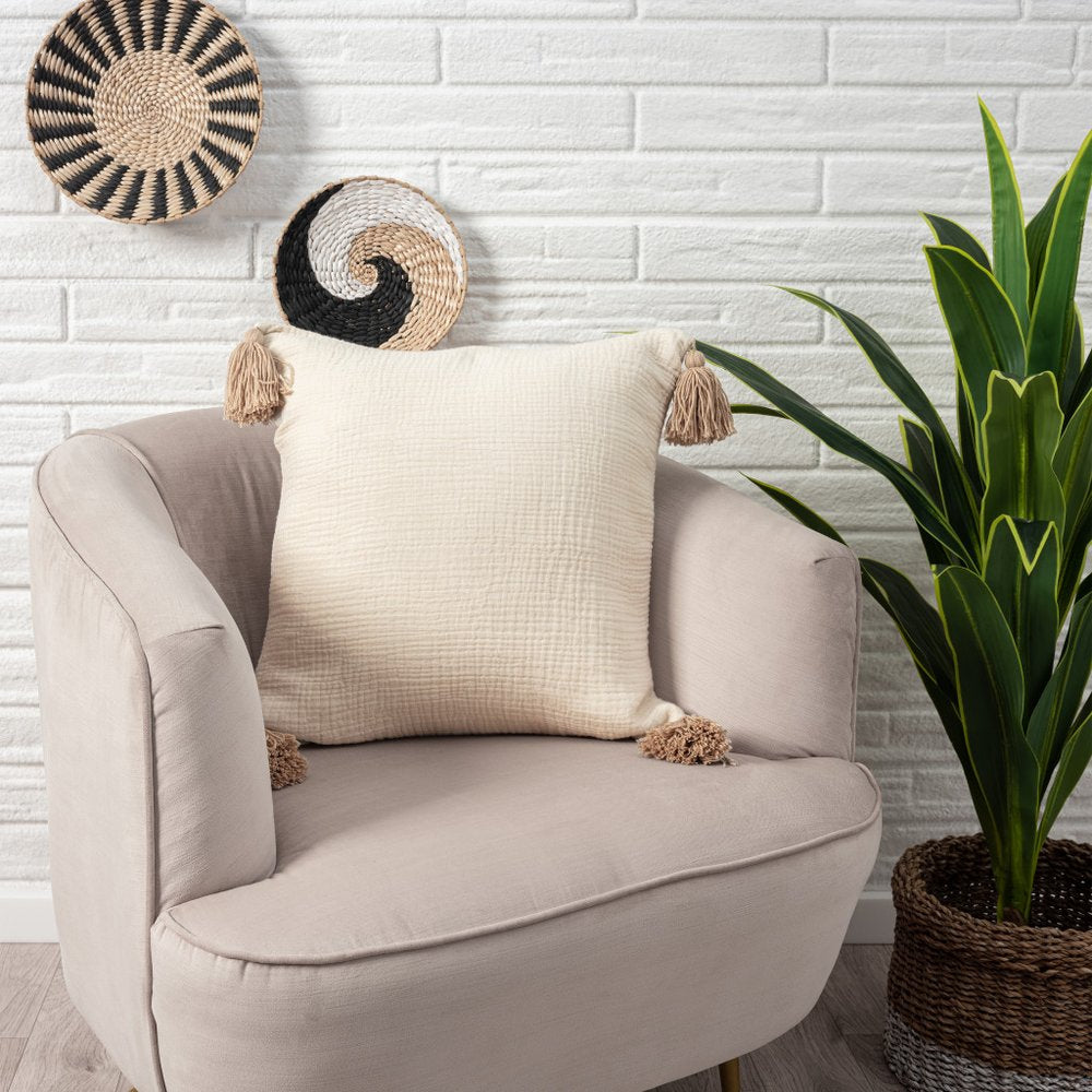 20" X 20" White And Blue 100% Cotton Zippered Pillow