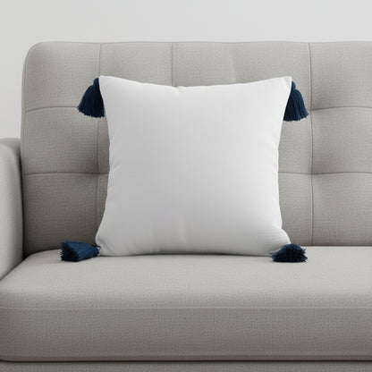 20" X 20" White And Blue 100% Cotton Zippered Pillow