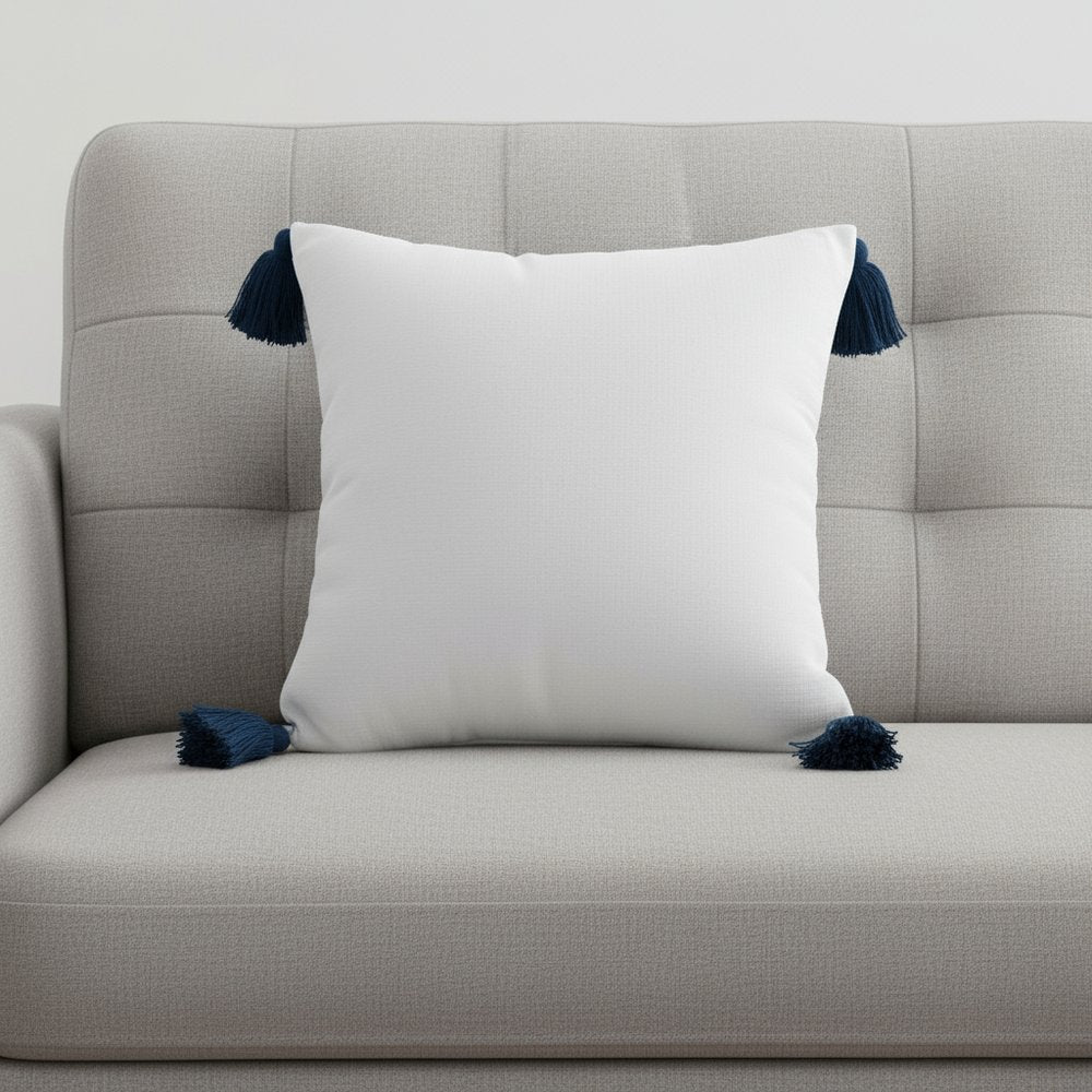 20" X 20" White And Blue 100% Cotton Zippered Pillow