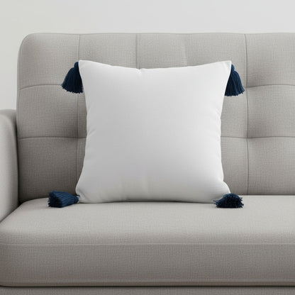20" X 20" White And Blue 100% Cotton Zippered Pillow