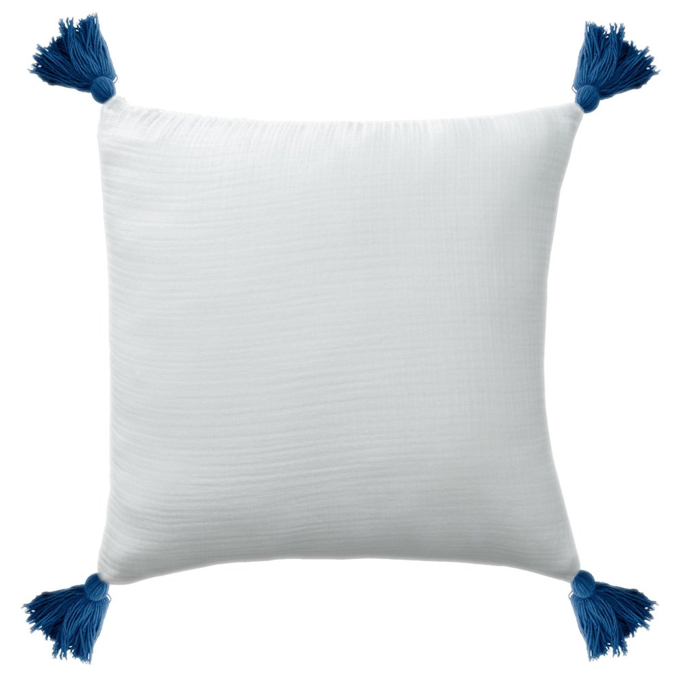 20" Blue And White Cotton Throw Pillow
