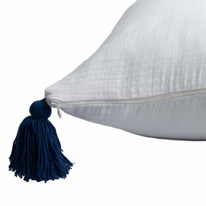 20" X 20" White And Blue 100% Cotton Zippered Pillow