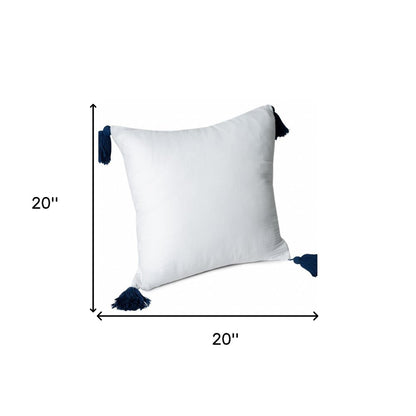 20" X 20" White And Blue 100% Cotton Zippered Pillow