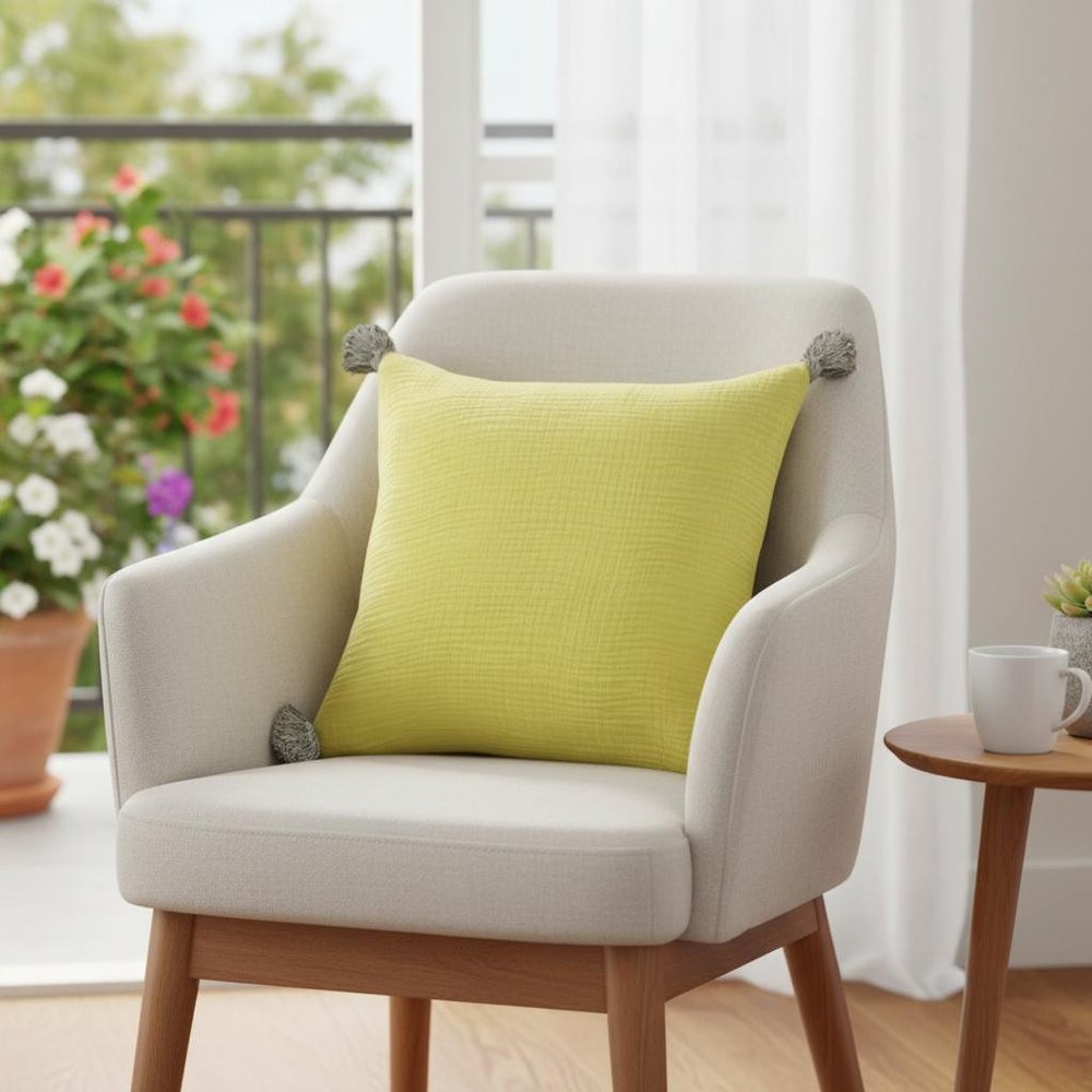 20" Yellow And Gray Cotton Throw Pillow