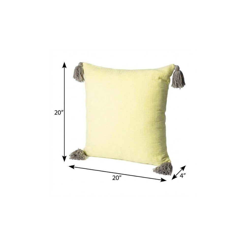 20" Yellow And Gray Cotton Throw Pillow