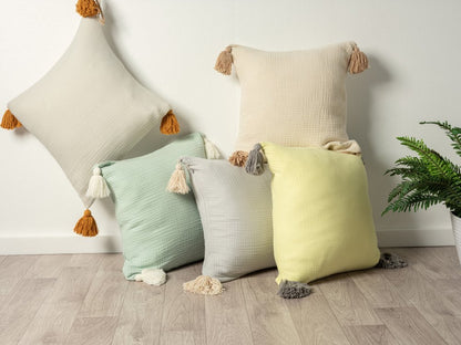 20" X 20" White And Blue 100% Cotton Zippered Pillow