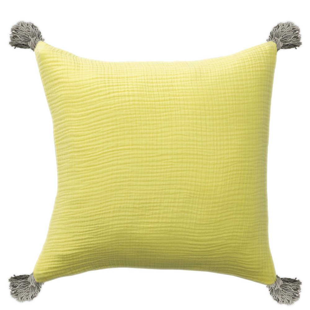 20" Yellow And Gray Cotton Throw Pillow
