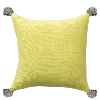 20" Yellow And Gray Cotton Throw Pillow