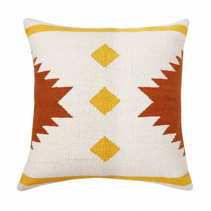 20" X 20" White Yellow And Red Orange 100% Cotton Geometric Zippered Pillow