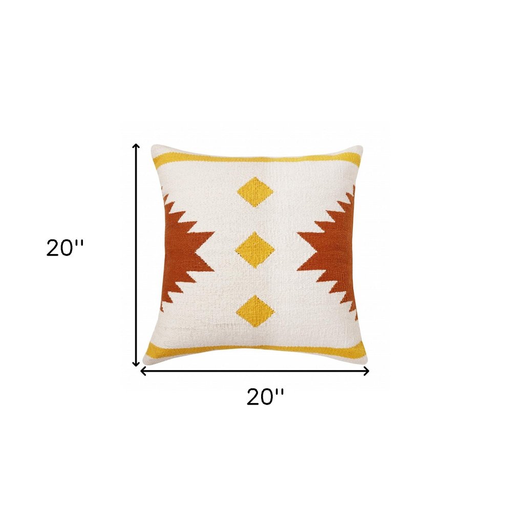 20" Yellow and White Throw Pillow