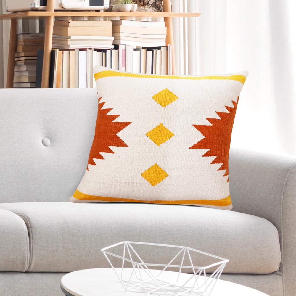 20" Yellow and White Throw Pillow