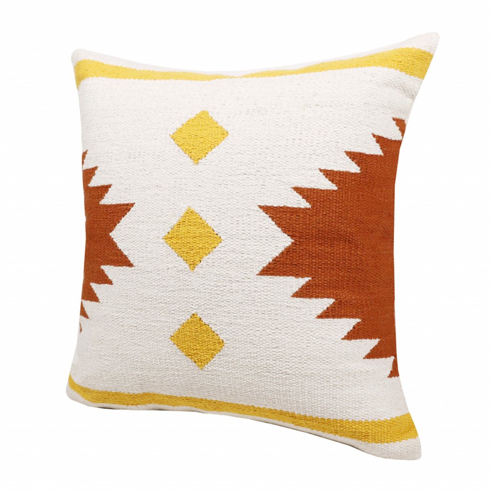 20" Yellow and White Throw Pillow