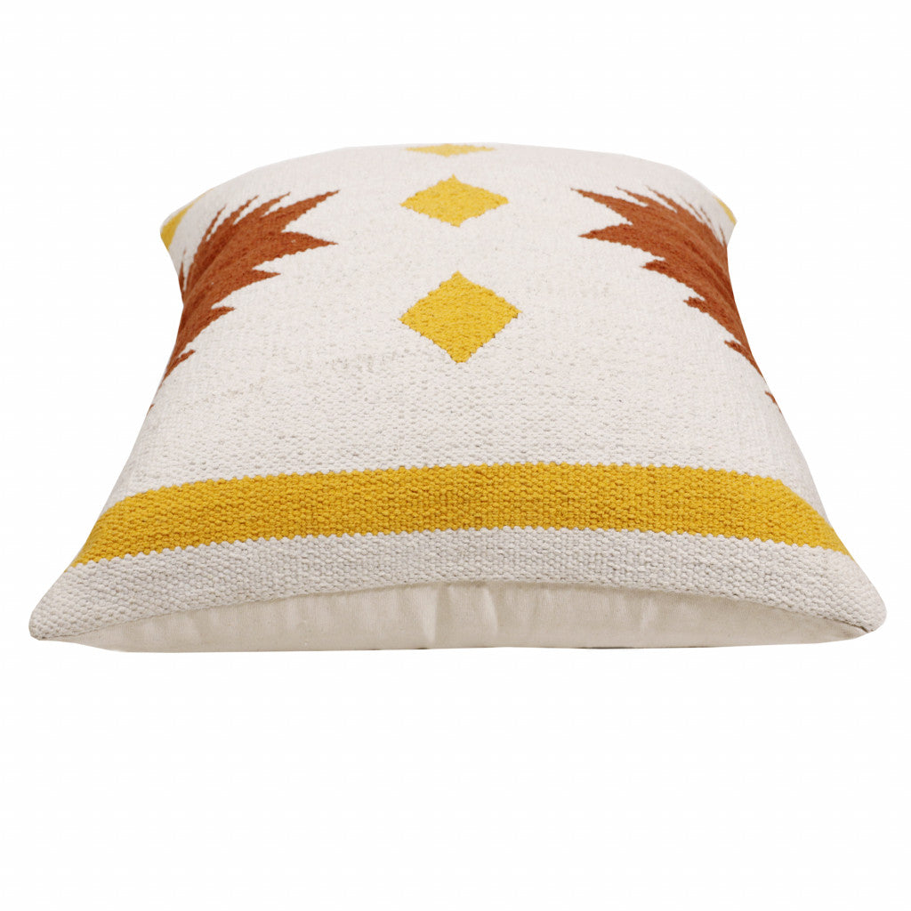 20" X 20" White Yellow And Red Orange 100% Cotton Geometric Zippered Pillow