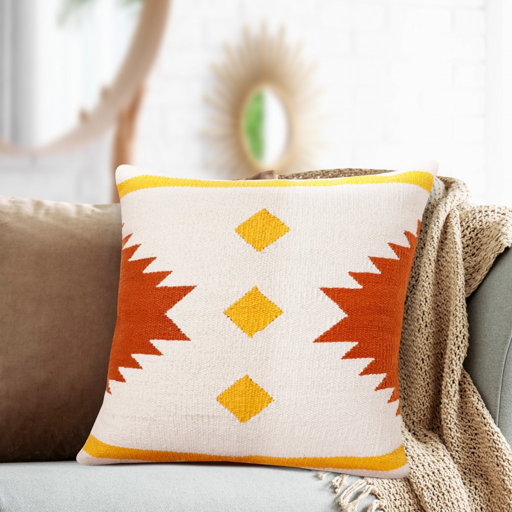 20" Yellow and White Throw Pillow