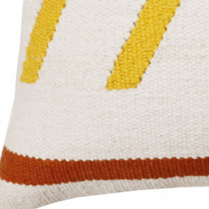 20" X 20" White Yellow And Red Orange 100% Cotton Chevron Zippered Pillow