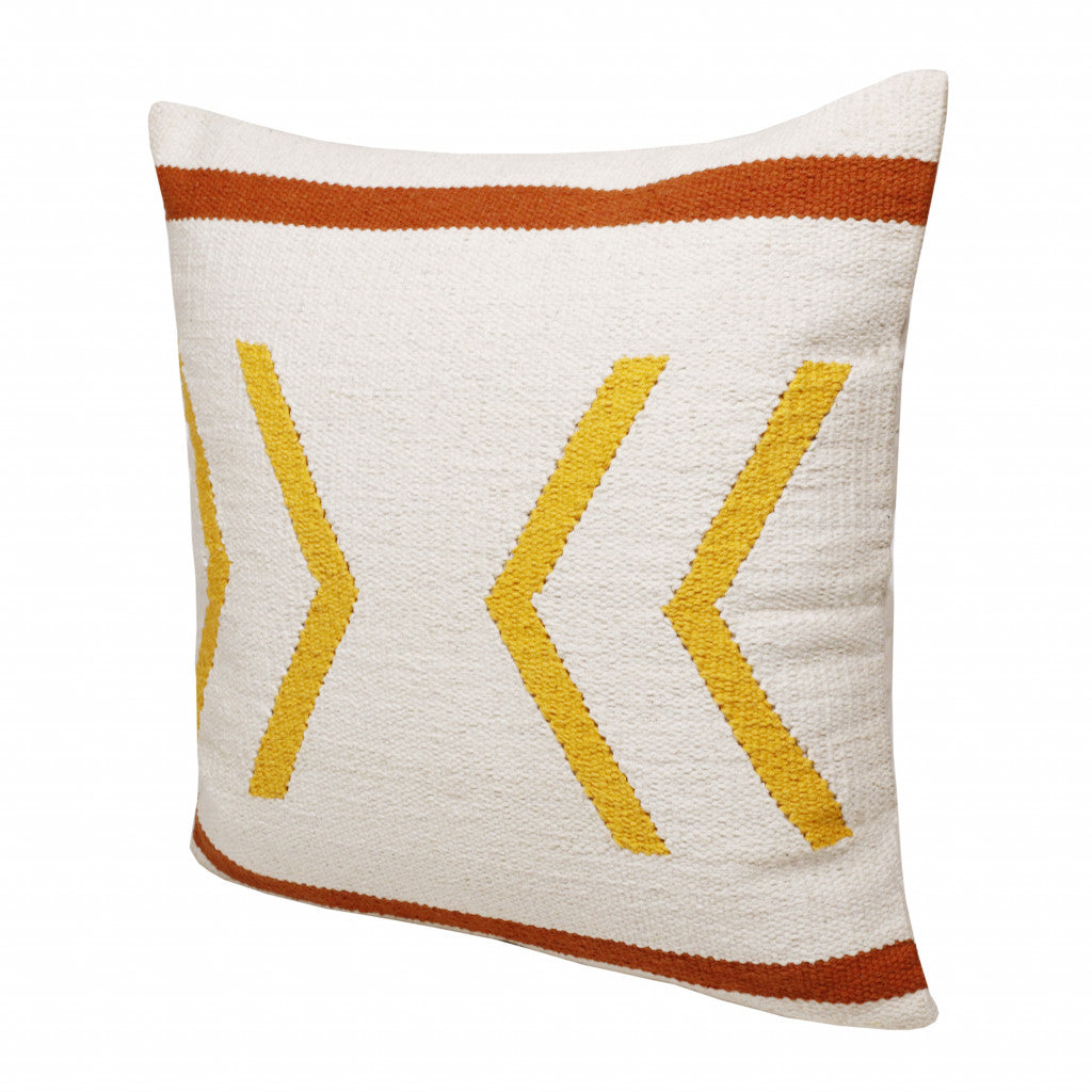 20" X 20" White Yellow And Red Orange 100% Cotton Chevron Zippered Pillow