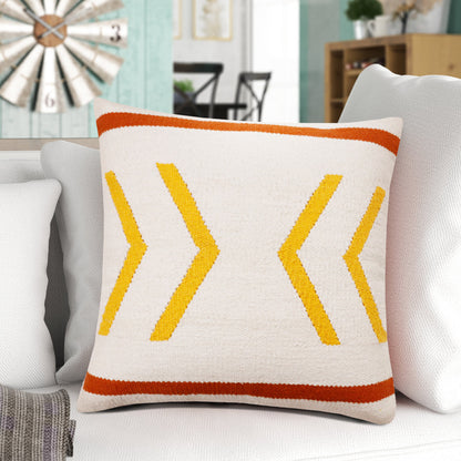 20" X 20" White Yellow And Red Orange 100% Cotton Chevron Zippered Pillow